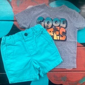 The Children’s Place Turquoise shorts and tee 12-18 months NWT
